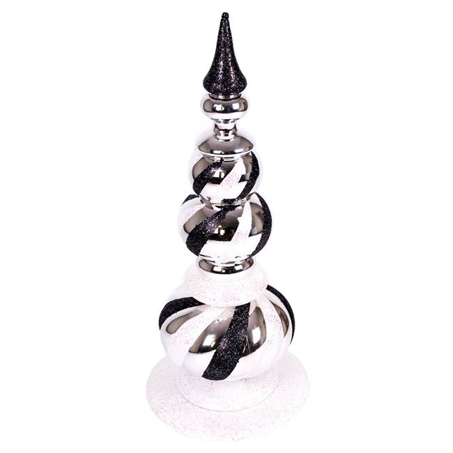 32" Silv-Black-White Shiny Glitt Finial