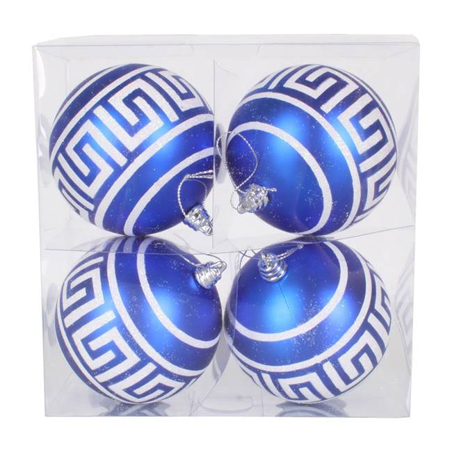 4" Blue Ball Silver Glitter 4/Box