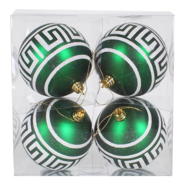 4" Green Ball Silver Glitter 4/Box