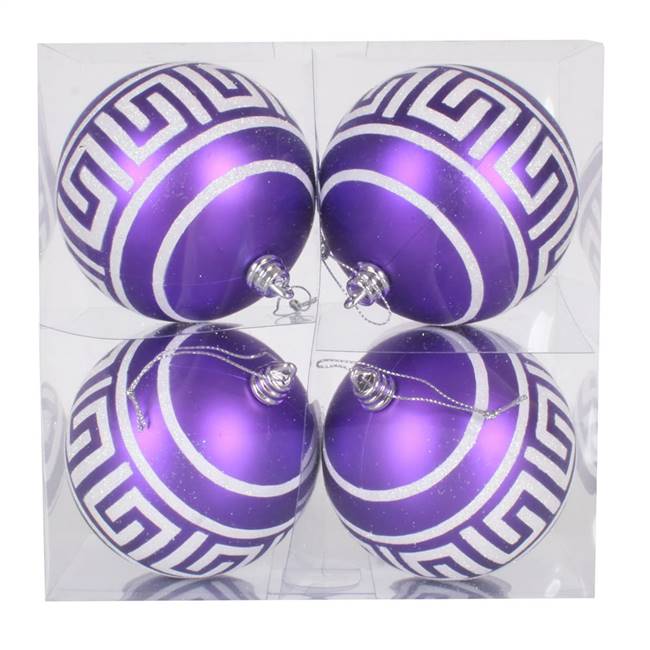 4" Purple Ball Silver Glitter 4/Box