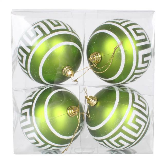 4" Lime Ball Silver Glitter 4/Box