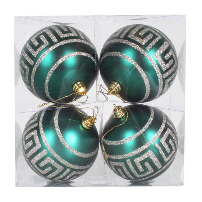 4" Emerald Ball Silver Glitter 4/Box