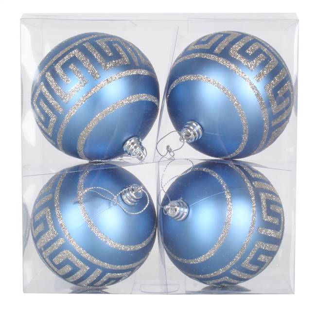 4" Lake Blue Ball Silver Glitter 4/Box