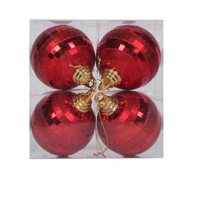 4" Red Shiny-Matte Mirror Ball 4/Box