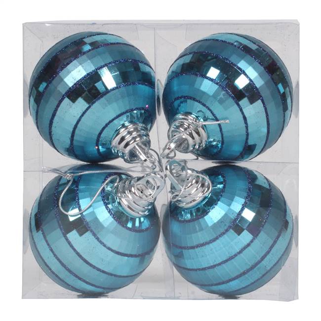 4" Sea Blue Shiny-Matte Mirror Ball 4/Bx