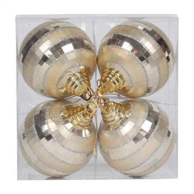 4" Champgne Shiny-Matte Mirror Ball 4/Bx