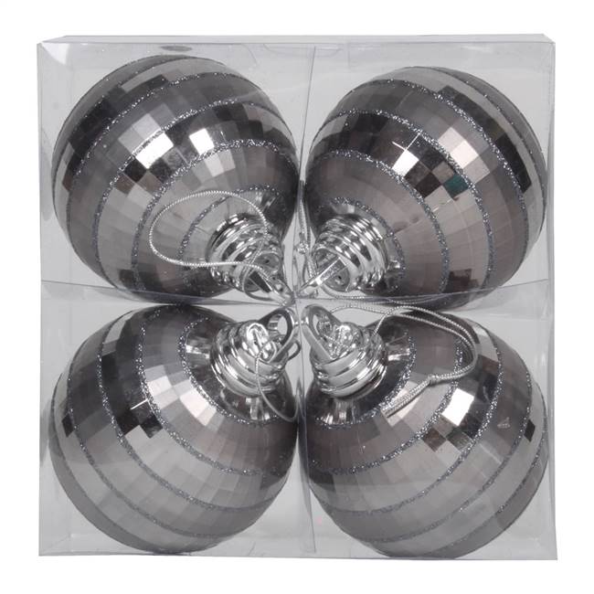 4" Pewter Shiny-Matte Mirror Ball 4/Box