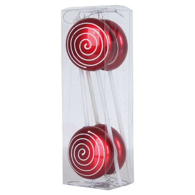 10" Red Candy Irid Swirl Lollipop 4/Box