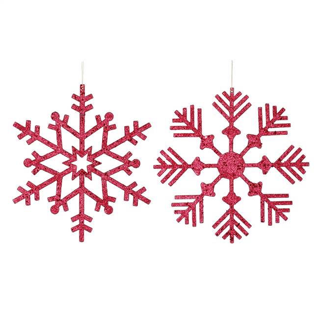 12" Burgundy Glitter Snowflake 2 Asst/Bg