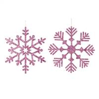 12" Cerise Glitter Snowflake 2 Asst/Bag