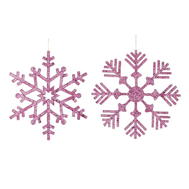 12" Cerise Glitter Snowflake 2 Asst/Bag