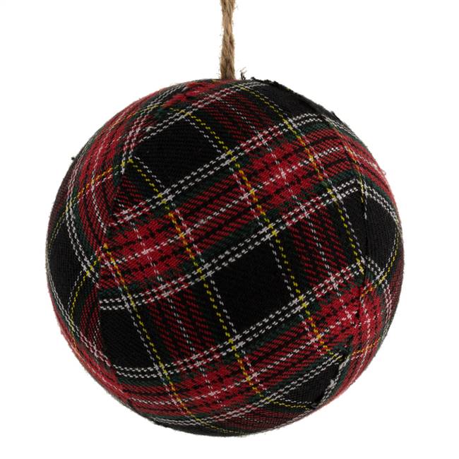 4" Red/Black Fabric Plaid Ball 4/Box