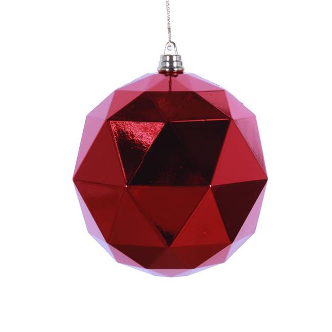 6" Red Shiny Geometric Ball 4/bag