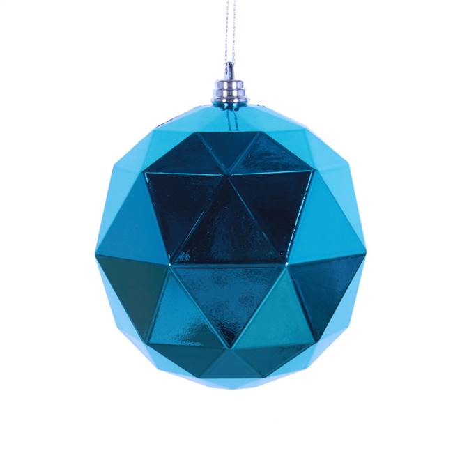 6" Turquoise Shiny Geo Ball 4/bag