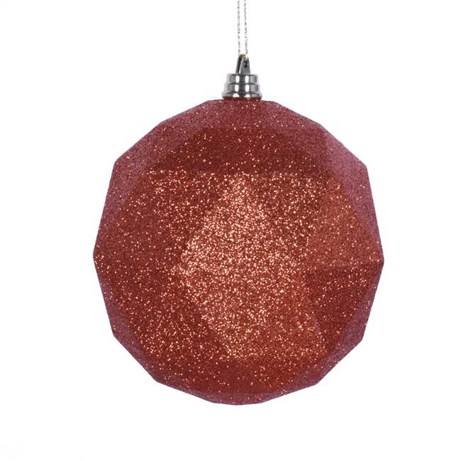 6" Burnish Orange Glitter Geo Ball 4/bag