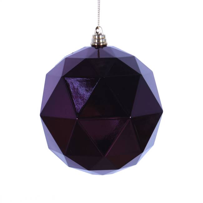 6" Plum Shiny Geometric Ball 4/bag