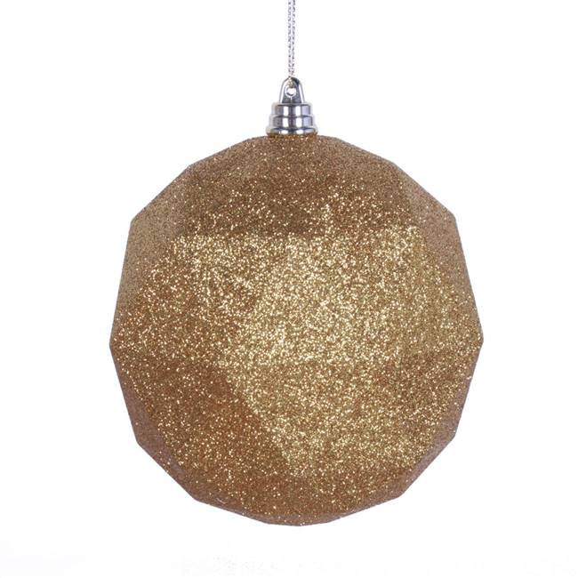 6" Antique Gold Glitter Geo Ball 4/bag