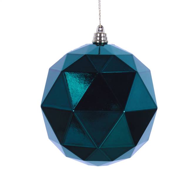 6" Sea Blue Shiny Geometric Ball 4/bag