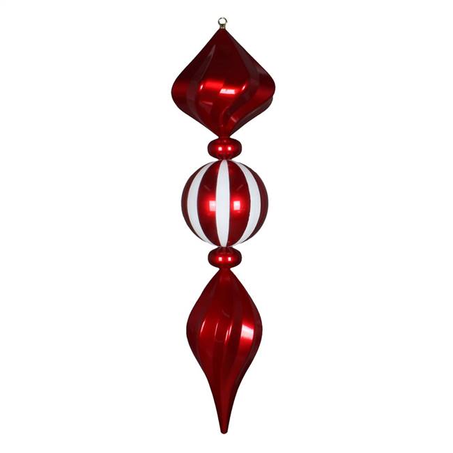 36" Red/White Candy Swirl Finial Orn