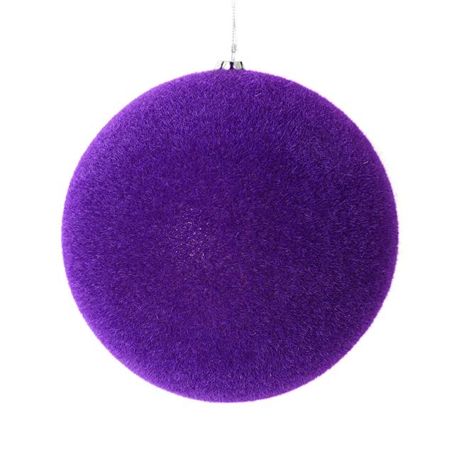 6" Purple Flocked Ball Ornament 4/Bg