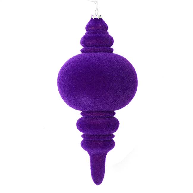 10" Purple Flocked Finial Ornament 3/Bag
