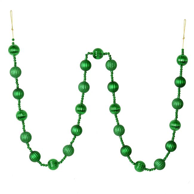 6' Green Stripe Ball Ornament Garland