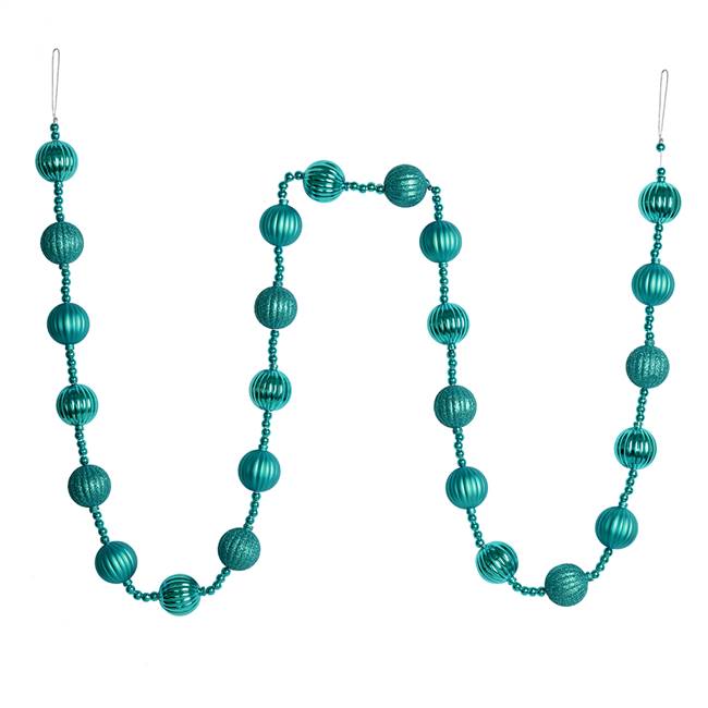 6' Teal Stripe Ball Ornament Garland