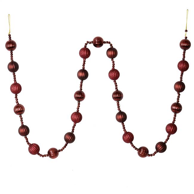 6' Burgundy Stripe Ball Ornament Garland