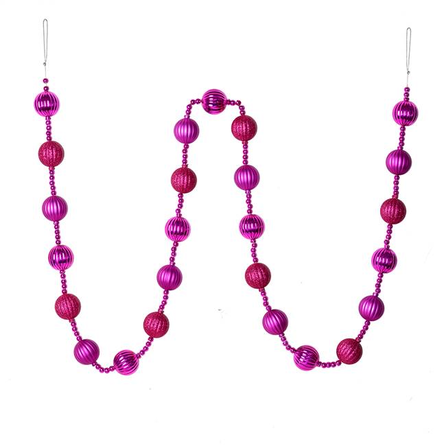 6' Fuchsia Stripe Ball Ornament Garland