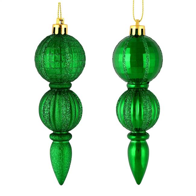 5" Green Glitter Finial Asst 6/Box