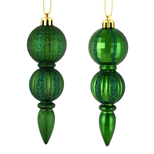 5" Emerald Glitter Finial Asst 6/Box