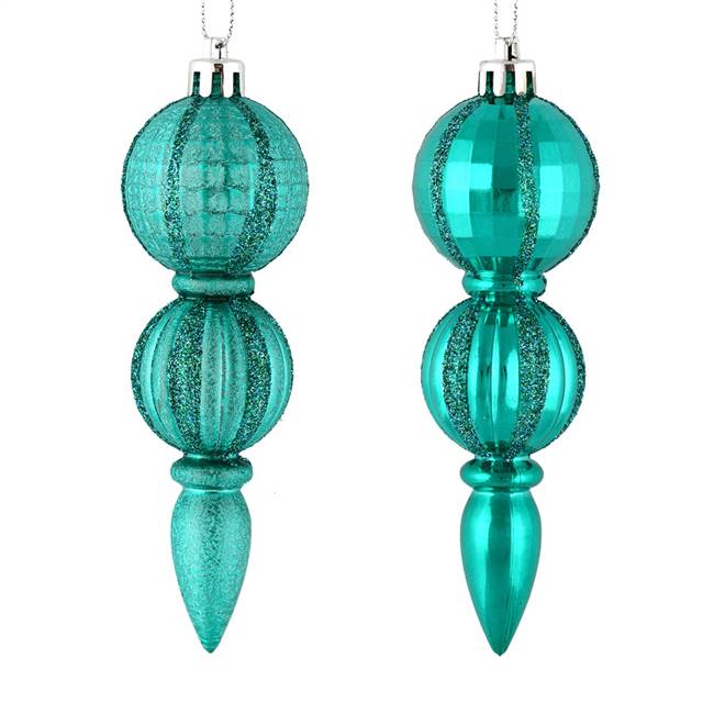 5" Teal Glitter Finial Asst 6/Box