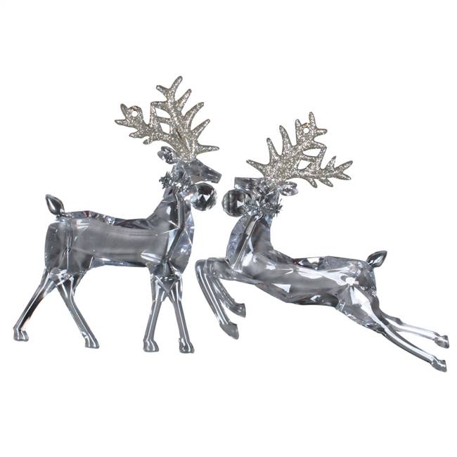 6" Clear Deer/Gold Glitter Orn 6/Pk