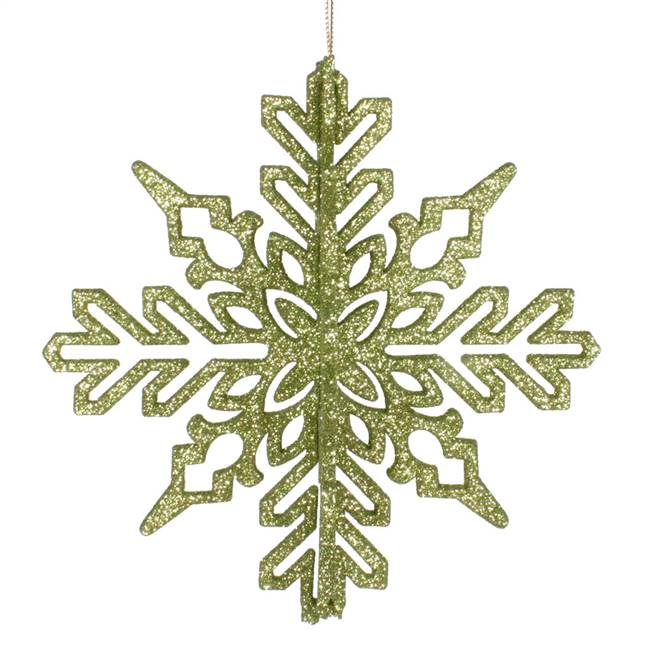 6" Lime 3D Glitter Snowflake 3/Bag