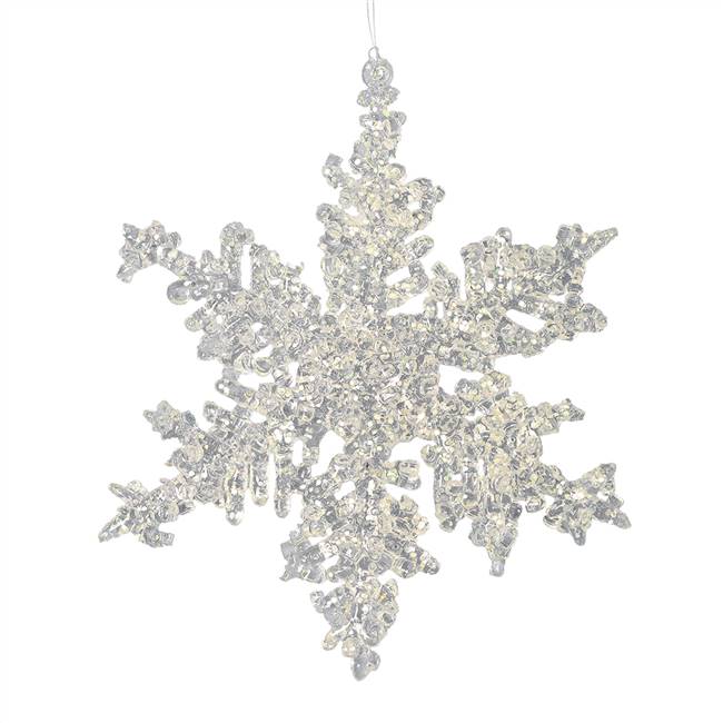 5" Clear Snowflake Silver Glitter 6/Bag