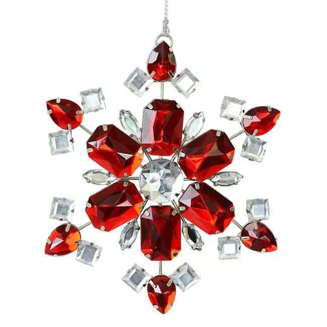 4.5" Red Jewel Metal Snowflake Orn 3/Bag