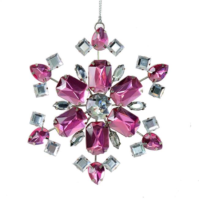 4.5" Pink Jewel Metal Snowflake 3/Bag