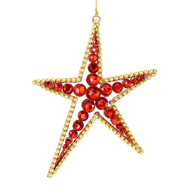 6" Red Jewel Metal Sea Star Orn 3/Bag