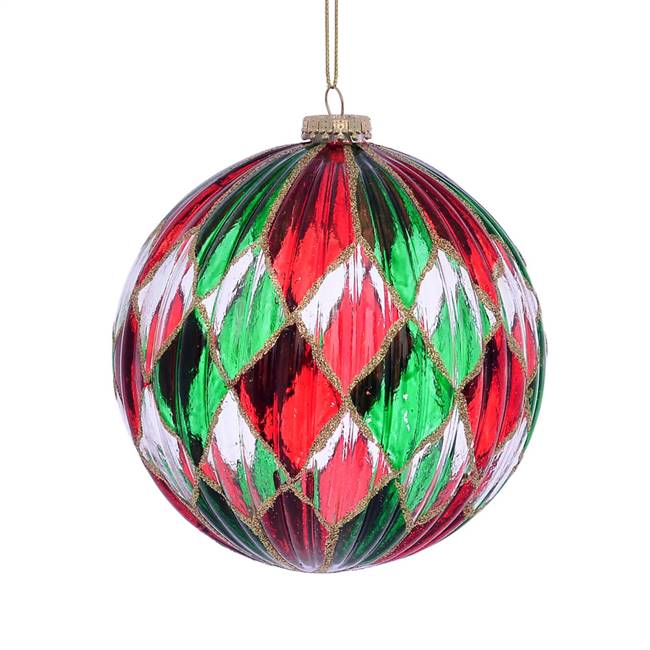 6" Red Green Clear Diamond Ball 2/Bg