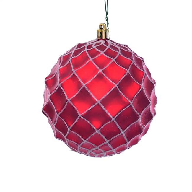 4" Red Matte Net Ball Ornament 3/Bg
