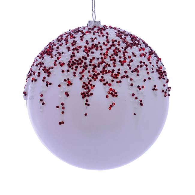 4.75" White Beaded Candy Ornament 2/Box