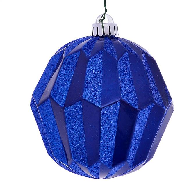 5" Blue Glitter Faceted Ball Orn 3/Bg