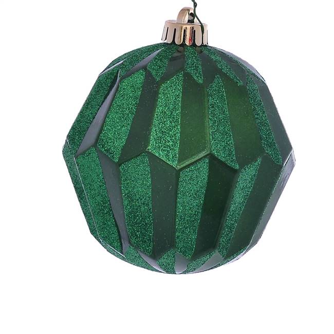 5" Green Glitter Faceted Ball Orn 3/Bg