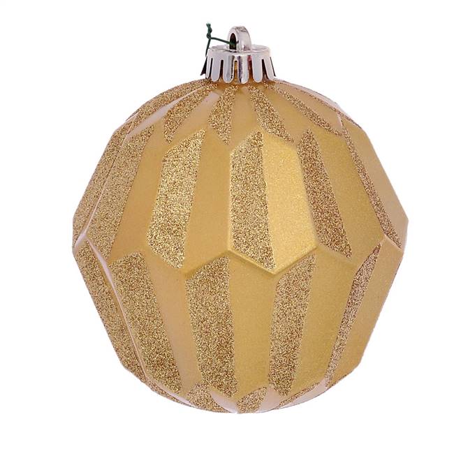 5" Gold Glitter Faceted Ball Orn 3/Bg