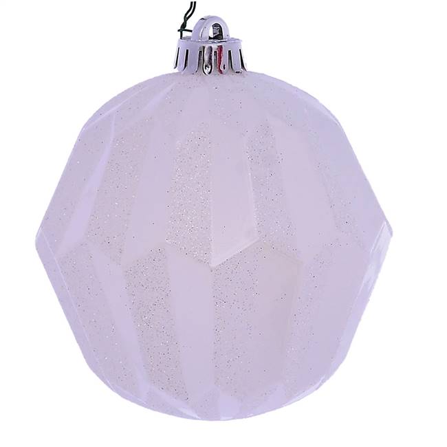 5" White Glitter Faceted Ball Orn 3/Bg