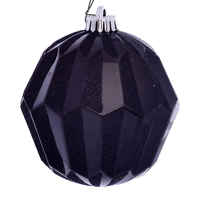 5" Black Glitter Faceted Ball Orn 3/Bg