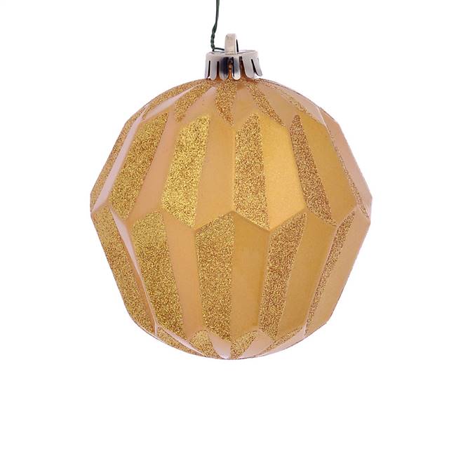 5" Honey Gold Glitter Faceted Orn 3/Bg