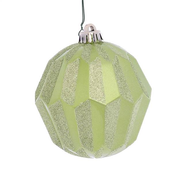 5" Celadon Glitter Faceted Ball Orn 3/Bg