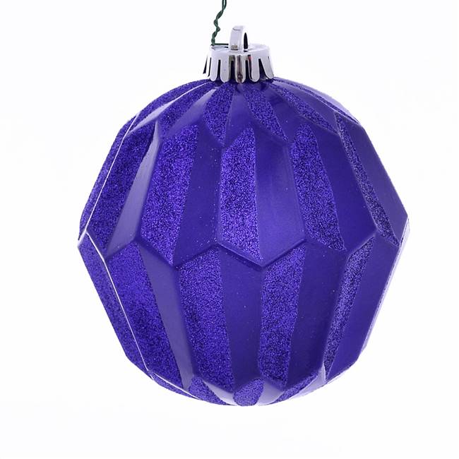5" Purple Glitter Faceted Ball Orn 3/Bg