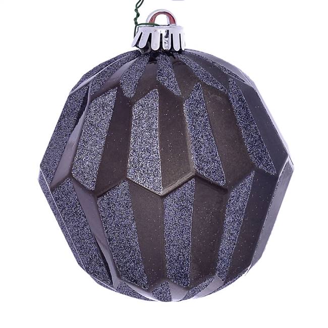 5" Pewter Glitter Faceted Ball Orn 3/Bg